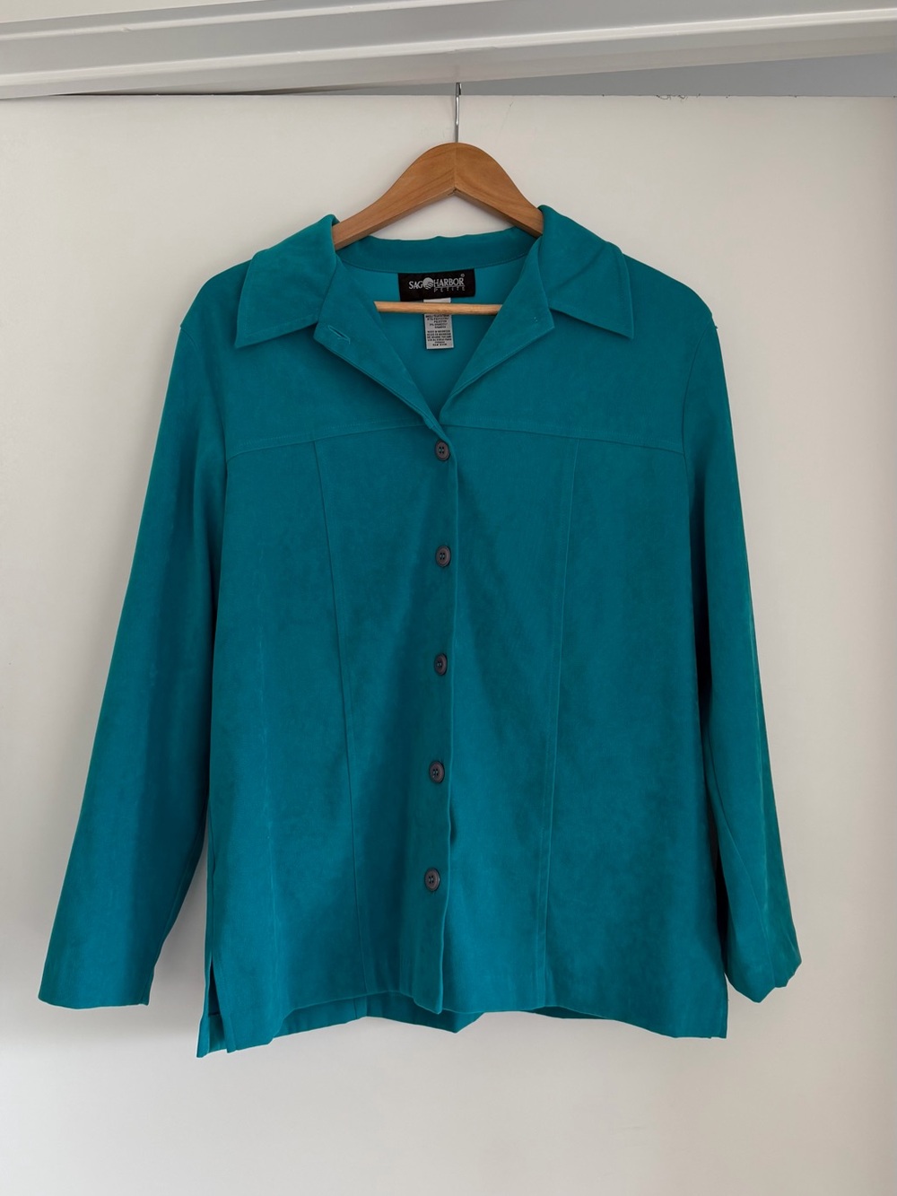 Sag Harbor Petite Teal Button-Up Blouse 14P Fits Medium Vintage Y2K